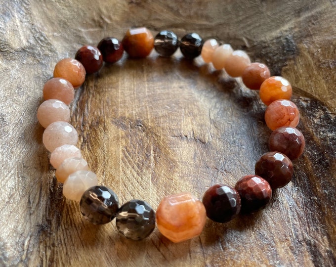 Little Goddess Beltane Bracelet | Smoky Quartz, Lodolite, Red Tiger Eye, Red Moss Agate + Sunstone | 8 mm | Spiritual Junkies