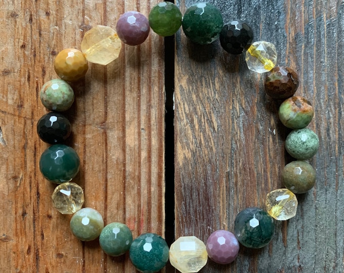 Green Witch Bracelet | Chunky Moss Agate, Citrine, Indian Agate + Peruvian Opal | Spiritual Junkies | Yoga + Meditation | Mala Beads