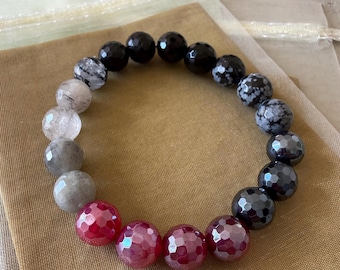 Ombre Energy Vampire Protection Bracelet | Chunky Onyx, Obsidian, Tourmaline, Quartz, Labradorite + Agate | 10 mm | Spiritual Junkies