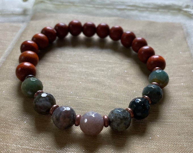 Presence Bracelet | Redwood + Indian Agate | 8 mm | Spiritual Junkies | Yoga + Meditation | Stackable Mala Bracelet