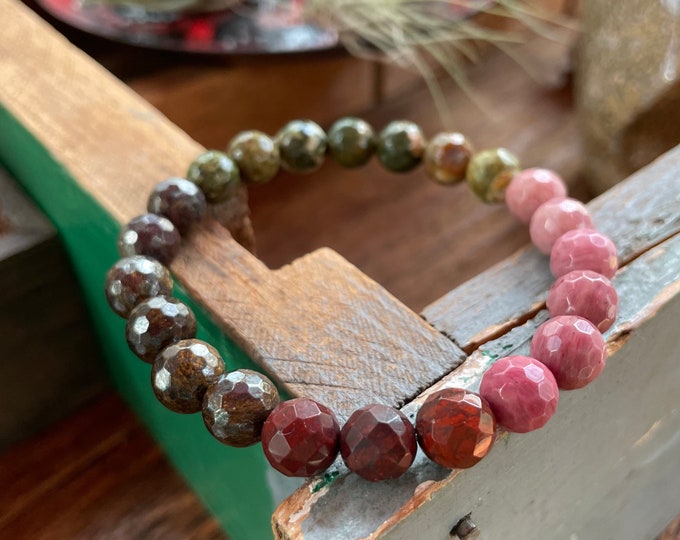 Heart Mender Bracelet | Rhyolite, Dragon Blood Jasper, Bronzite, Red Jasper + Rhodonite | Spiritual Junkies | Yoga | Mala Beads