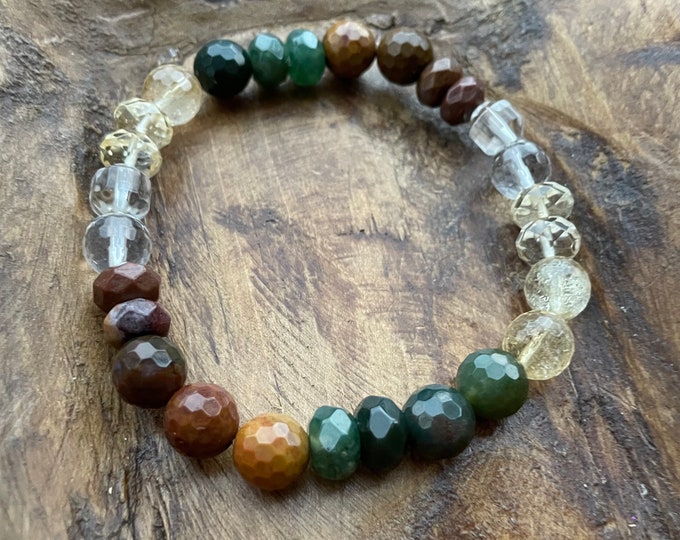 January Mala of the Month | Trust the Process Bracelet | Ocean Jasper, Moss Agate, Citrine, + Quartz | 8 mm | Spiritual Junkies