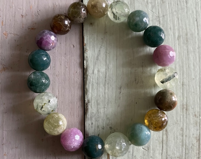 Mama Earth Every Day Bracelet | Chunky Green Garnet, Moss Agate, Prehnite, + Ruby | 10 mm | Spiritual Junkies