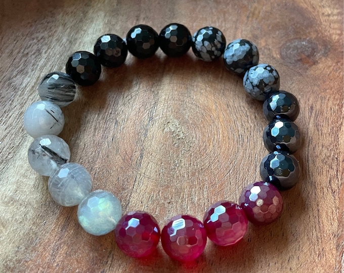 Ombre Energy Vampire Protection Bracelet | Chunky Onyx, Obsidian, Tourmaline, Quartz, Labradorite + Agate | 10 mm | Spiritual Junkies