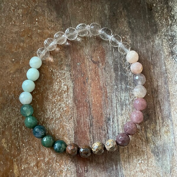 Mini Goddess Ostara Bracelet | Quartz, Amazonite, Bloodstone, Moss Agate, Bronzite, Aventurine + Moonstone | 6 mm | Spiritual Junkies