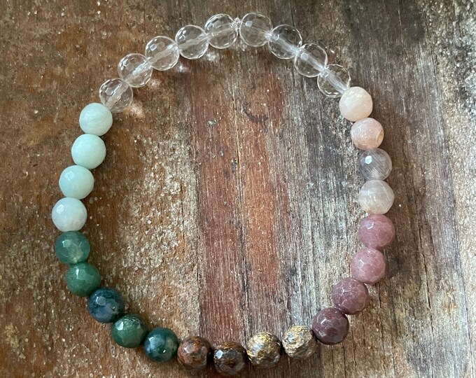 Mini Goddess Ostara Bracelet | Quartz, Amazonite, Bloodstone, Moss Agate, Bronzite, Aventurine + Moonstone | 6 mm | Spiritual Junkies