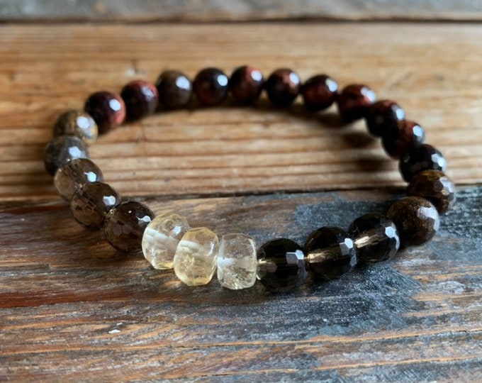 Mindful Eating + Healthy Body Bracelet | Red Tiger Eye, Bronzite, Smoky Quartz + Citrine | Weight Loss Bracelet | Spiritual Junkies