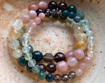 Sweet Summer Bracelet | Smoky Quartz, Moss Agate, Prehnite, Citrine + Sunstone | Spiritual Junkies