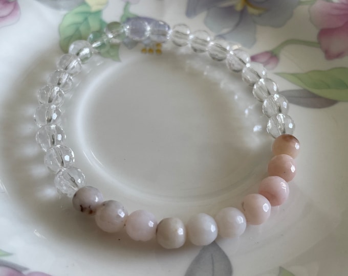 Mini Lily Bracelet | Quartz Crystal + Pink Opal | 6 mm | Spiritual Junkies | Stackable Mala