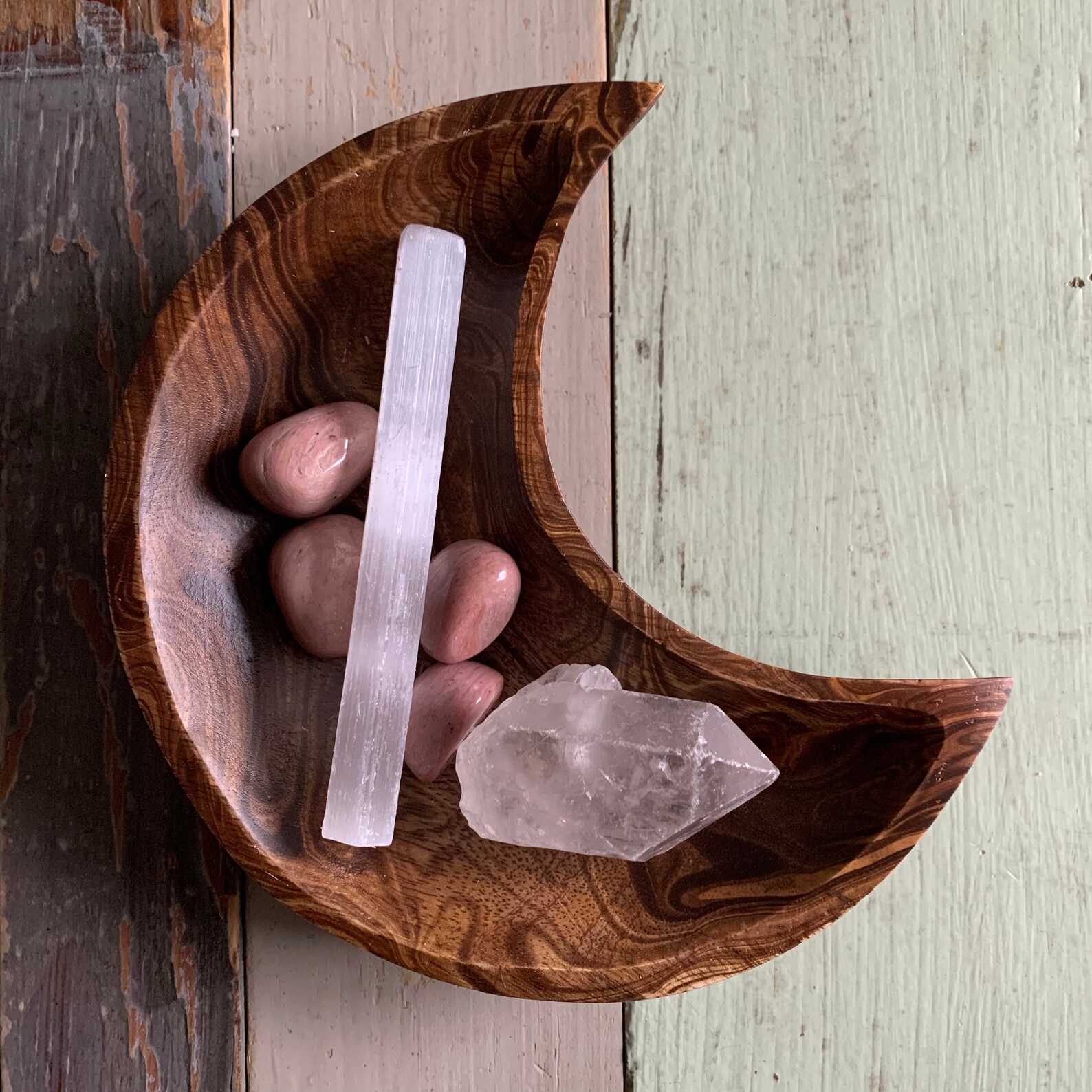 Wood Moon Bowl Crescent Moon Medium Brown Marbled Finish Etsy