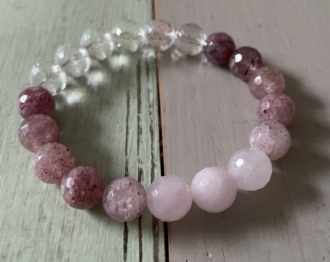Universal Love Bracelet | Chunky Quartz, Strawberry Quartz + Rose Quartz | 10 mm | Spiritual Junkies | Yoga Mala Beads