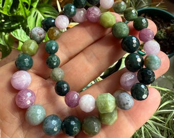 Moss + Petal Bracelet | Bloodstone Jasper, Moss Agate, Indian Agate, Jade, Kunzite, + Ruby | 8 or 10 mm | Spiritual Junkies