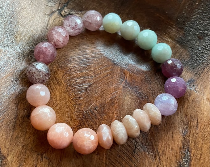 Chunky Soul Sister Bracelet | Strawberry Quartz, Ruby, Amazonite, + Sunstone | 10 mm | Spiritual Junkies | Yoga