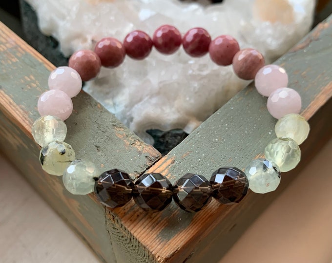 Whole Hearted Bracelet | Smoky Quartz, Prehnite, Rose Quartz, + Rhodonite | Spiritual Junkies