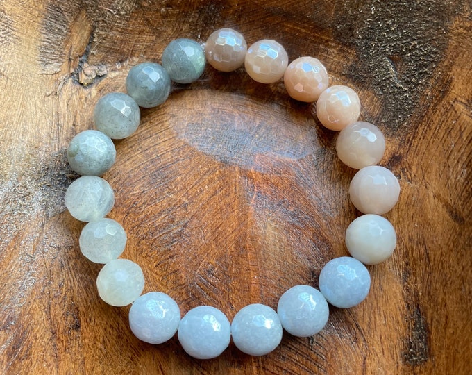 Blue Moon Bracelet | Chunky Labradorite, Grey Moonstone, Mystic Moonstone + Mystic Aquamarine | 10 mm | Spiritual Junkies