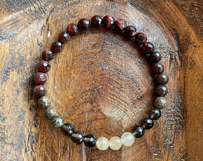 Mini Mindful Eating + Healthy Body Bracelet | Red Tiger Eye, Bronzite, Smoky Quartz + Citrine | Weight Loss Bracelet | Spiritual Junkies