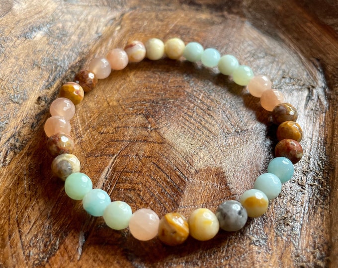 Mini Ocean Potion Bracelet | Amazonite, Crazy Lace Agate + Sunstone | 6 mm | Spiritual Junkies | Yoga | Mala Beads