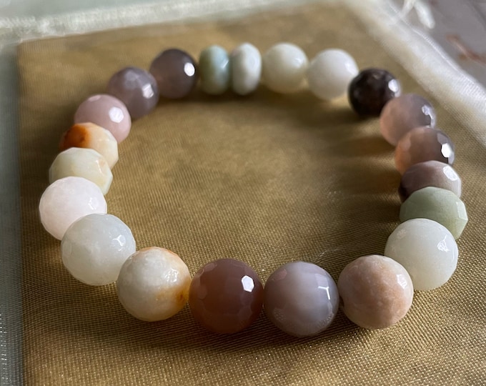 Chunky Low Tide Bracelet | Grey Moonstone, Amazonite + Amazonite Rondelles | 10 mm | Spiritual Junkies | Yoga | Mala Beads