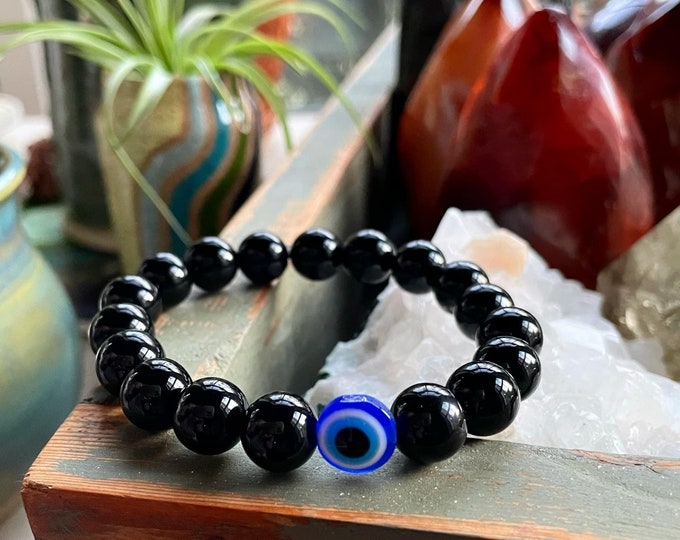 Good Vibes II Bracelet | Chunky Onyx + Evil Eye | 10 mm | Spiritual Junkies | Yoga Jewelry | Mala Beads
