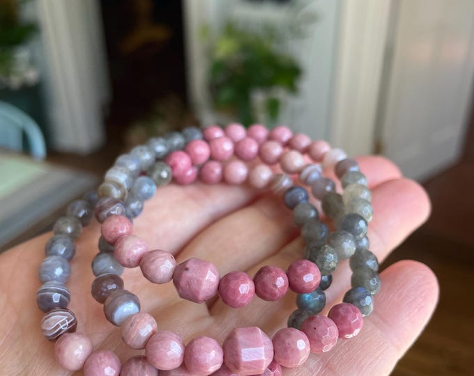Mini Heart Opener Bracelet | Labradorite, Botswana Agate, + Rhodonite | 6 mm | Spiritual Junkies | Yoga | Mala Beads