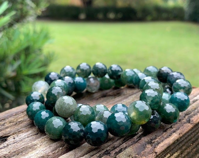 Moss Agate Bracelet | 8 or 10 mm | Spiritual Junkies | Yoga + Meditation | Stackable Mala Beads