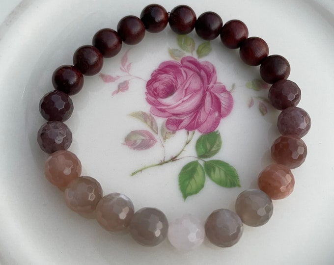 NEW Luna Bracelet | Red Rosewood, Purple Aventurine, Moonstone + Rose Quartz | 8 mm | Miscarriage | Fertility | Spiritual Junkies