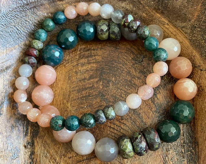 Earth + Sun Bracelet | Bloodstone, Dragon Blood, Sunstone + Moonstone | 6 or 10 mm | Spiritual Junkies | Yoga