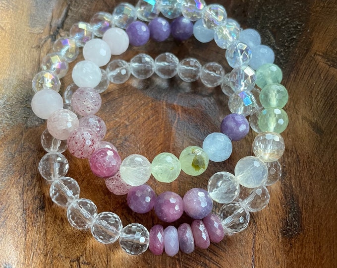 Rainbow of Joy Bracelet + Stack | Bliss + Cheer | Rainbow Gemstones | 8 mm | Spiritual Junkies | Yoga + Meditation | Mala Beads