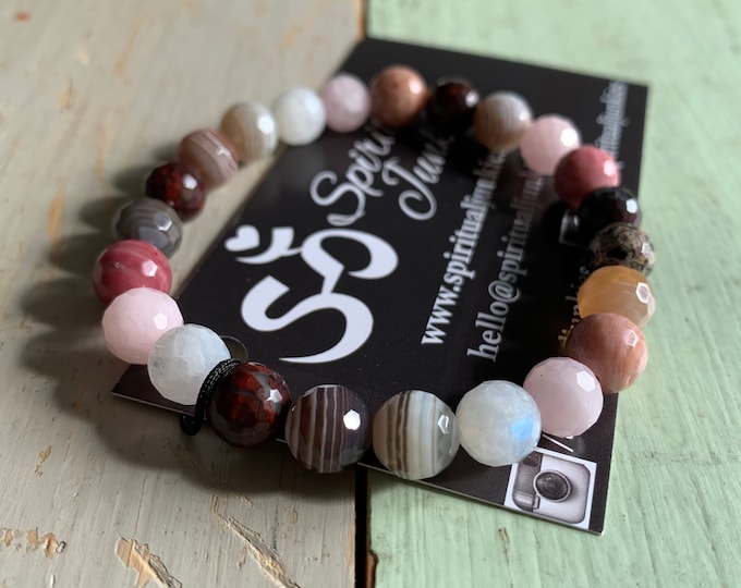 Tranquil Heart Bracelet | Red Jasper, Moonstone, Rhodonite, Rose Quartz + Botswana Agate | Spiritual Junkies | Yoga + Meditation