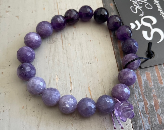 Personal Growth Bracelet | Chunky Amethyst, Lepidolite + Amethyst Rose | 10 mm | Spiritual Junkies | Yoga | Mala Beads