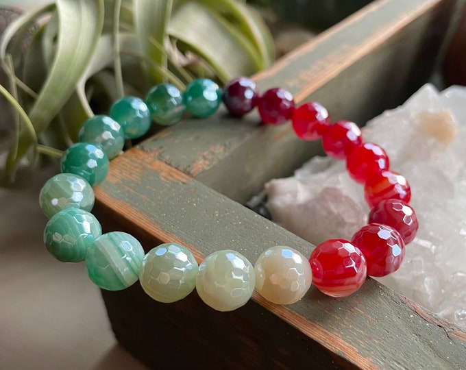 Christmas Joy Bracelet | Mystic Mermaid Winter Sunset Agate + Garden Grove Agate | Choice of 8 mm or 10 mm | Spiritual Junkies | Mala Beads
