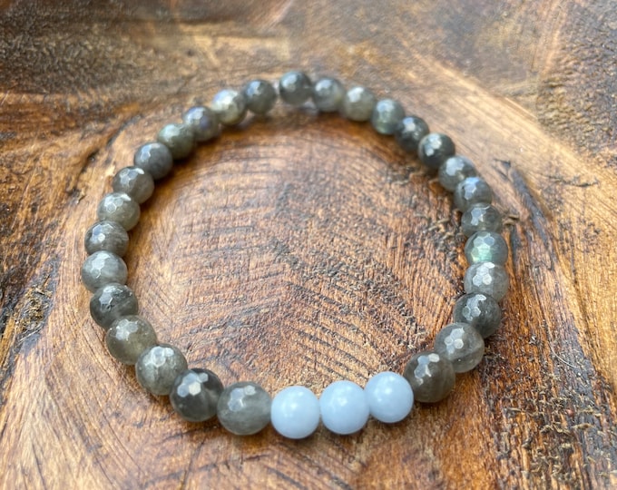 Mini Angelic Bracelet | Labradorite + Angelite | 6 mm | Spiritual Junkies | Yoga + Meditation | Mala Beads