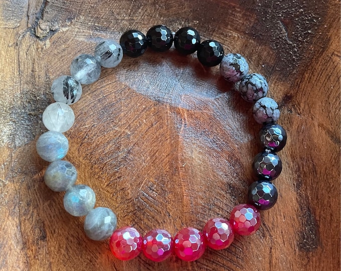 Little Ombre Energy Vampire Protection Bracelet | Onyx, Obsidian, Tourmalated Quartz, Labradorite + Agate | 8 mm | Spiritual Junkies