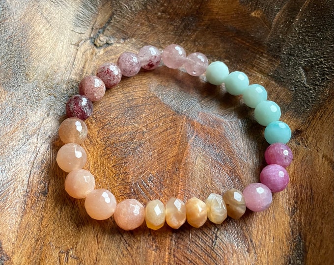 Soul Sister Bracelet | Strawberry Quartz, Ruby, Amazonite, + Sunstone | 8 mm | Spiritual Junkies | Yoga