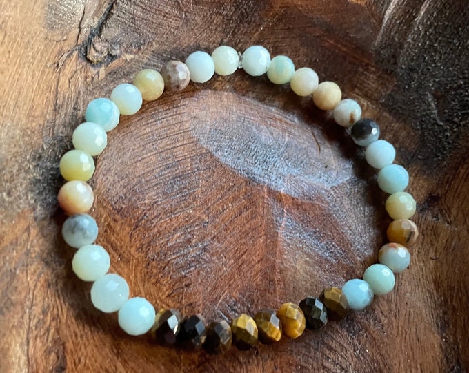 Mini Good Times Bracelet | Amazonite + Tiger Eye Rondelles | 6 mm | Spiritual Junkies | Yoga Mala