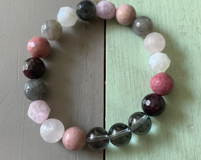 I Am Enough Bracelet | Chunky Garnet, Rhodonite, Rose Quartz, Kunzite, Labradorite, Moonstone + Silver Quartz | Spiritual Junkies | Yoga