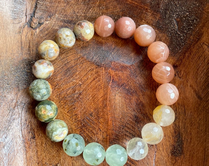 Summer Solstice 2023 Bracelet | Chunky Crazy Lace Agate, Rhyolite Jasper, Prehnite, Citrine + Sunstone | 10 mm | Spiritual Junkies