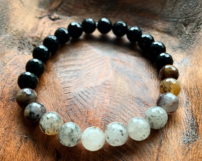 Manifest Bracelet | Black Tourmaline + Rutile Quartz | Spiritual Junkies | Yoga + Meditation | Stackable Mala Beads