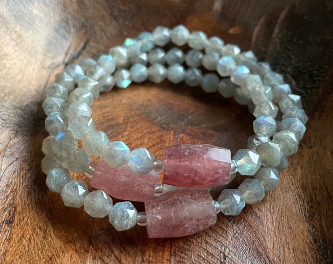 Mini Bloom Bracelet | Labradorite + Strawberry Quartz | 6 mm | Spiritual Junkies | Yoga | Mala Beads