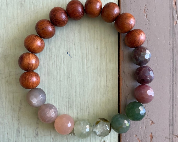 Chunky In Joy Bracelet | Natural Wood, Moonstone, Prehnite, Fancy Jasper, + African Ruby | 10 mm | Spiritual Junkies | Yoga Jewelry