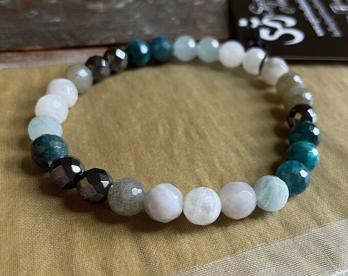 Aquarius Moon Bracelet | Labradorite, Hematite, Crazy Lace Agate, Apatite, Aquamarine, + Moonstone | Spiritual Junkies | Yoga + Meditation