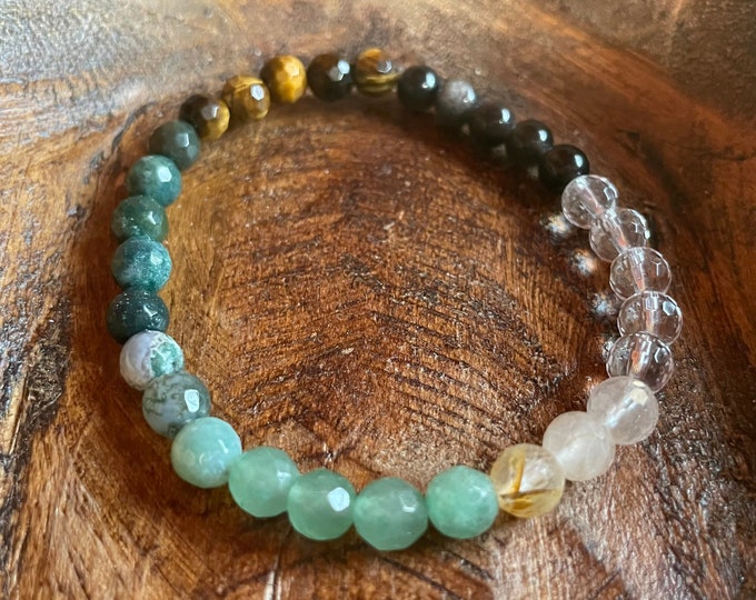 Mini Rainbow of Abundance Bracelet | Tiger Eye, Bloodstone, Moss Agate, Aventurine, Citrine, Quartz + Obsidian Spiritual Junkies