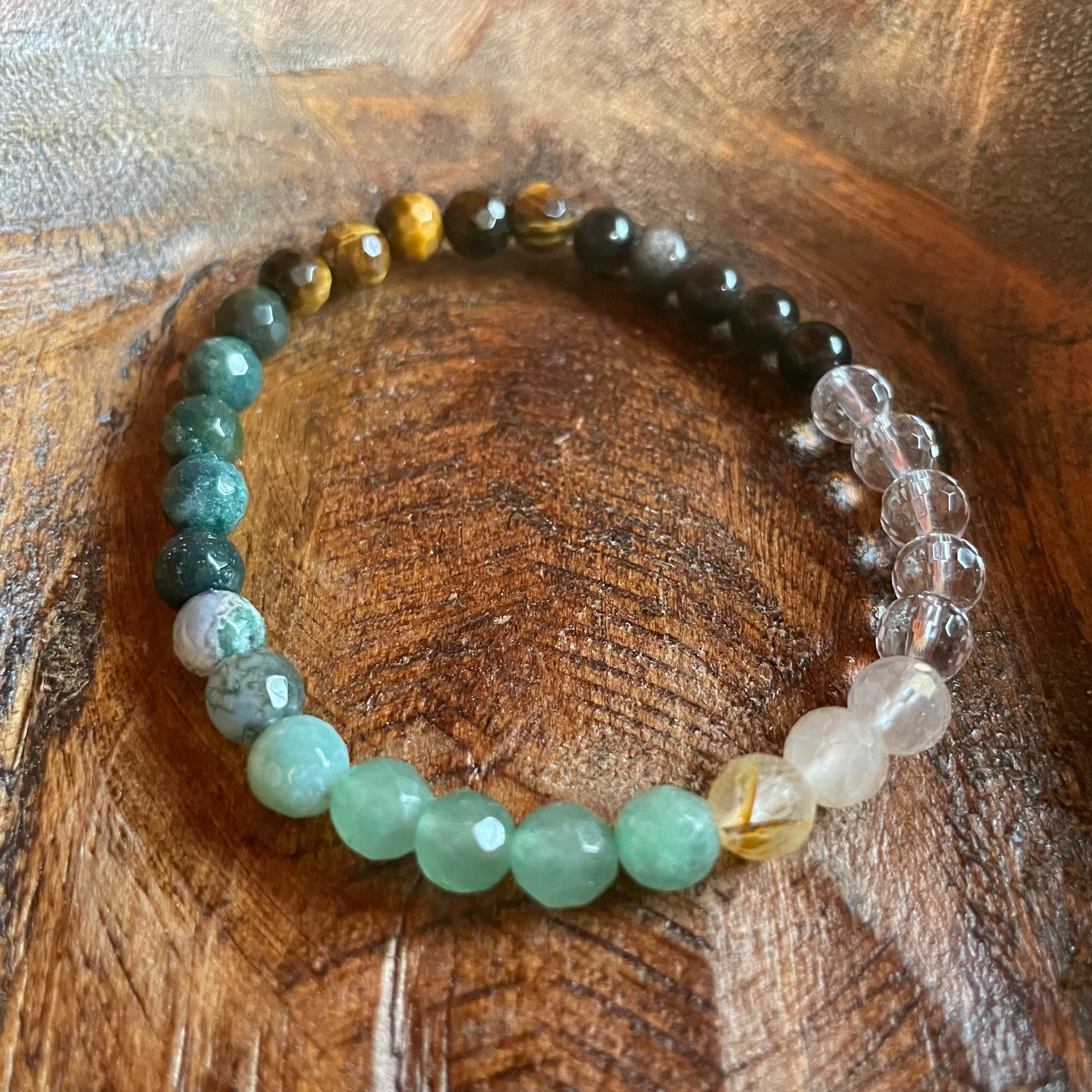 DAILY DEAL Mini Rainbow of Abundance Bracelet | Tiger Eye, Bloodstone, Moss  Agate, Aventurine, Citrine, Quartz Obsidian Spiritual Junkies