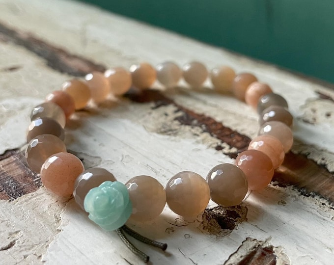 Light of Mine Bracelet | Moonstone, Sunstone + Amazonite Rose | Spiritual Junkies | Yoga + Meditation | Mala Beads