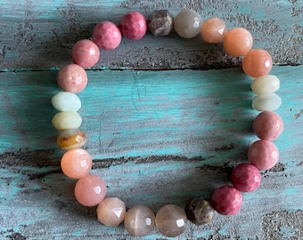 Summer Crush Bracelet | Amazonite, Rhodonite, Moonstone, + Sunstone | 8 mm | Spiritual Junkies | Yoga