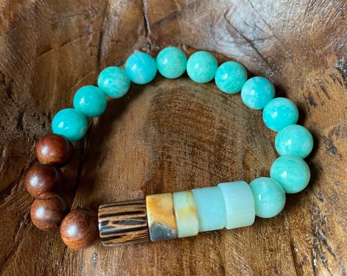 Easy Breezy Bracelet | Chunky Amazonite + Natural Redwood | 10 mm | Spiritual Junkies | Yoga