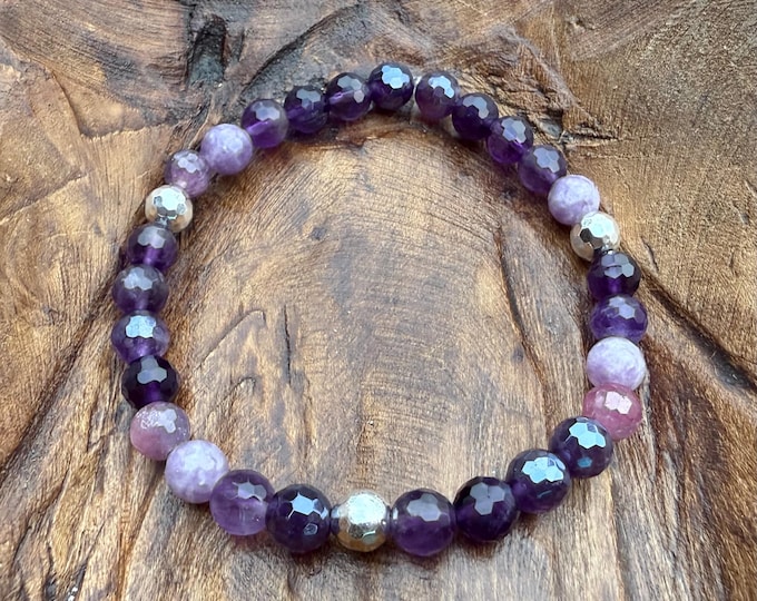 Mini Mermaid Soul Bracelet | Amethyst, Mystic Amethyst, Lepidolite, Ruby, + Hematite | 6 mm | Spiritual Junkies