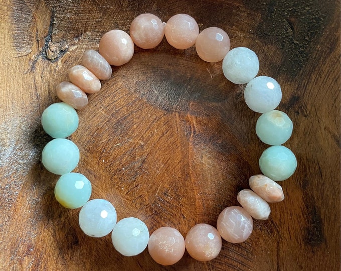 Chunky Coastal Dreaming Bracelet | Amazonite, Sunstone + Rainbow Moonstone | 10 mm | Spiritual Junkies | Yoga Mala