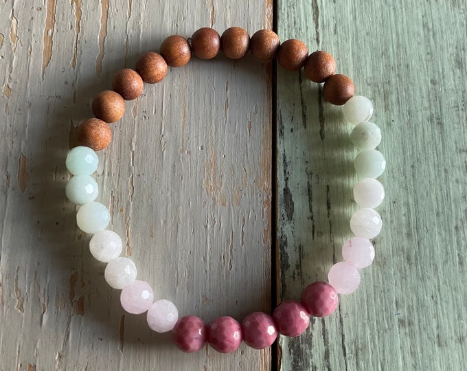 Mini Cotton Candy Bracelet | Sandalwood, Amazonite, Moonstone, Rose Quartz, + Rhodonite | 6 mm | Spiritual Junkies