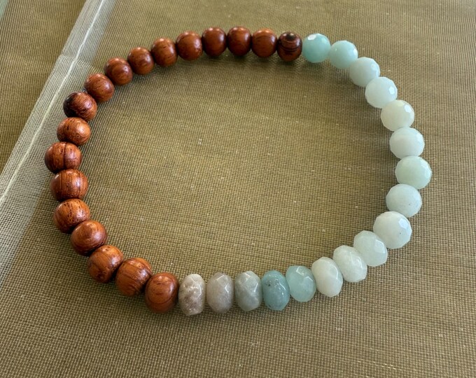 Mini Ocean Swell Bracelet | Natural Wood + Amazonite | 6 mm | Spiritual Junkies | Yoga  | Mala Beads